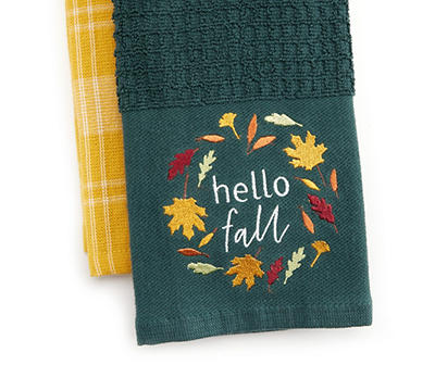 Autumn Air "Hello Fall" Green & Yellow 2-Piece Kitchen Towel Set