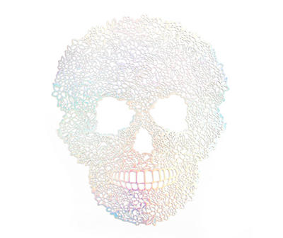 Dark Enchantment White Iridescent Cutout Skull Vinyl Placemat