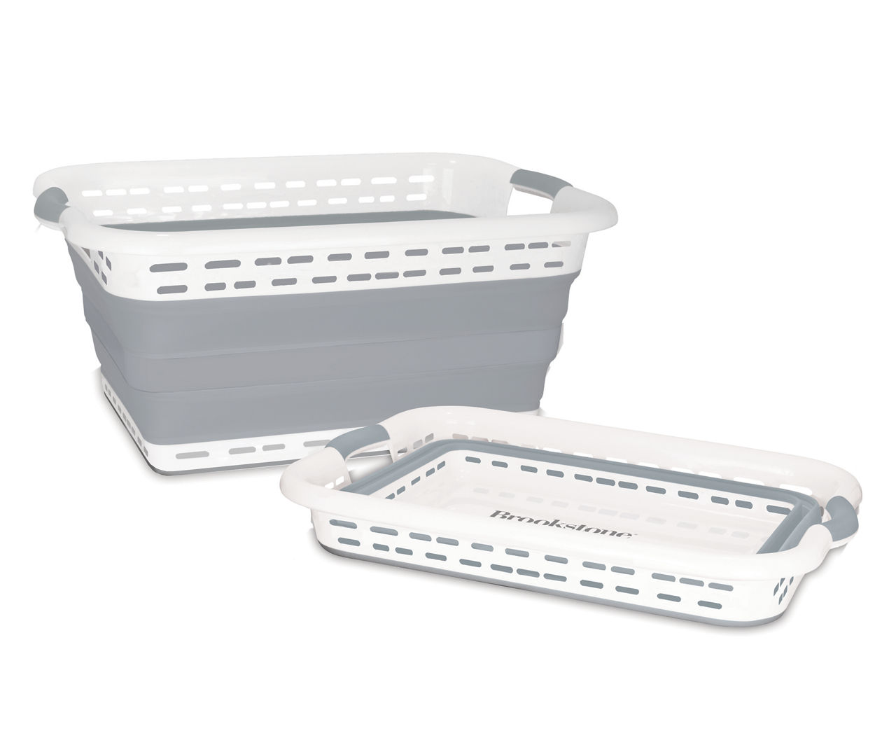 Pop & Load White and Gray Collapsible Plastic and Rubber Laundry Basket  PL5721 - The Home Depot