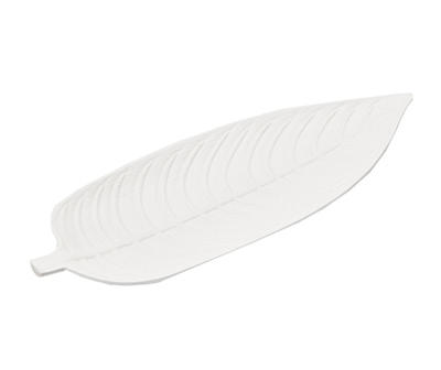 17.7" White Leaf Shape Decorative Tray
