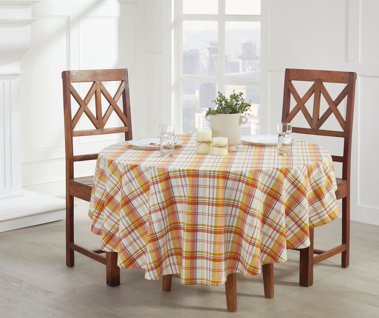 Autumn Air Orange & Yellow Plaid Cotton Tablecloth | Big Lots
