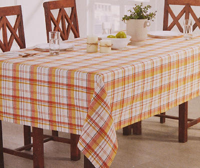 Autumn Air Orange & Yellow Plaid Cotton Tablecloth