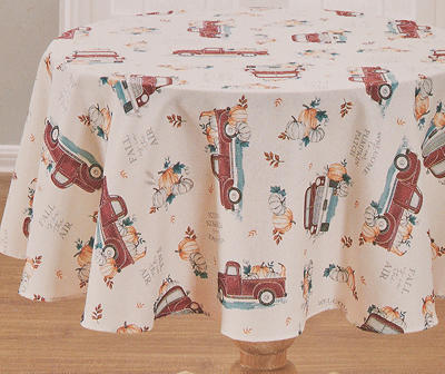 Autumn Air Ivory & Red Harvest Truck Fabric Tablecloth