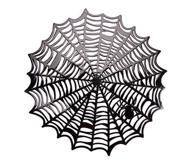 Let's Party Pumpkin Black Spiderweb Round Vinyl Placemat