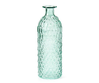 Green Hexagon-Embossed Glass Vase