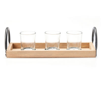 Tray Wood & Metal 3-Tier Votive Candle Holder