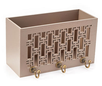 Taupe Rectangle-Cutout Patterned Wall Bin With Hooks