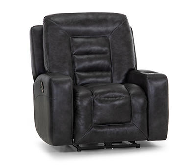 Slate Faux Leather Power Recliner with USB Charging