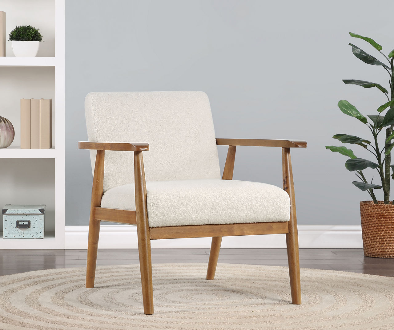 Wood and 2025 cream accent chair