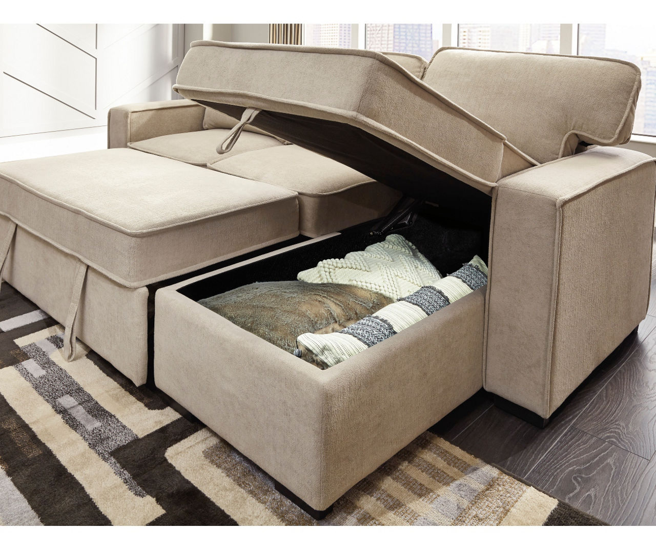 Signature Design By Ashley Darton Beige Left Arm Facing Pop Up Sofa Sleeper Piece Big Lots