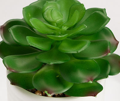 Mini Artificial Succulent in White Ribbed Ceramic Pot