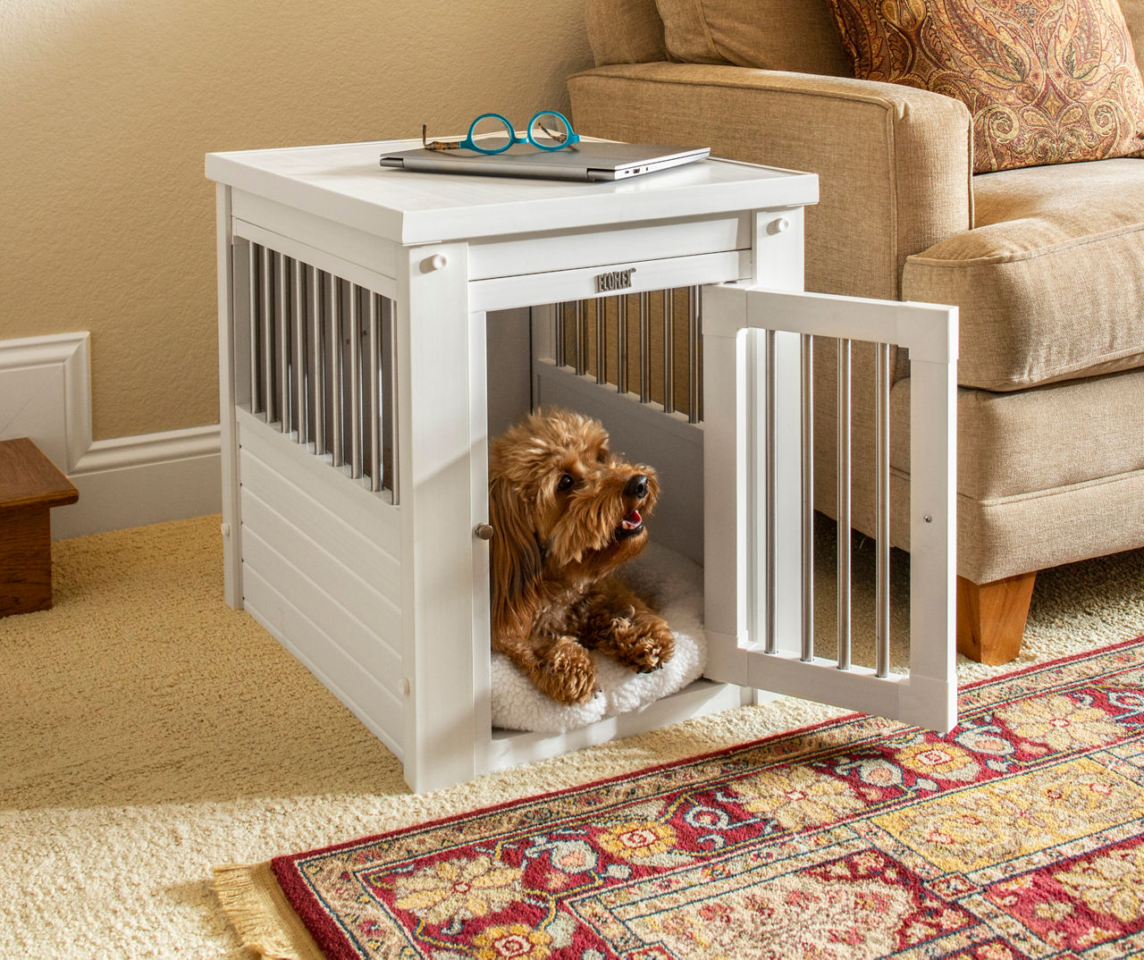 Pet crate end outlet table