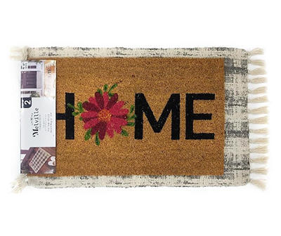 Melville Gray Distressed Plaid 2-Piece Layering Accent Rug & Mat Set