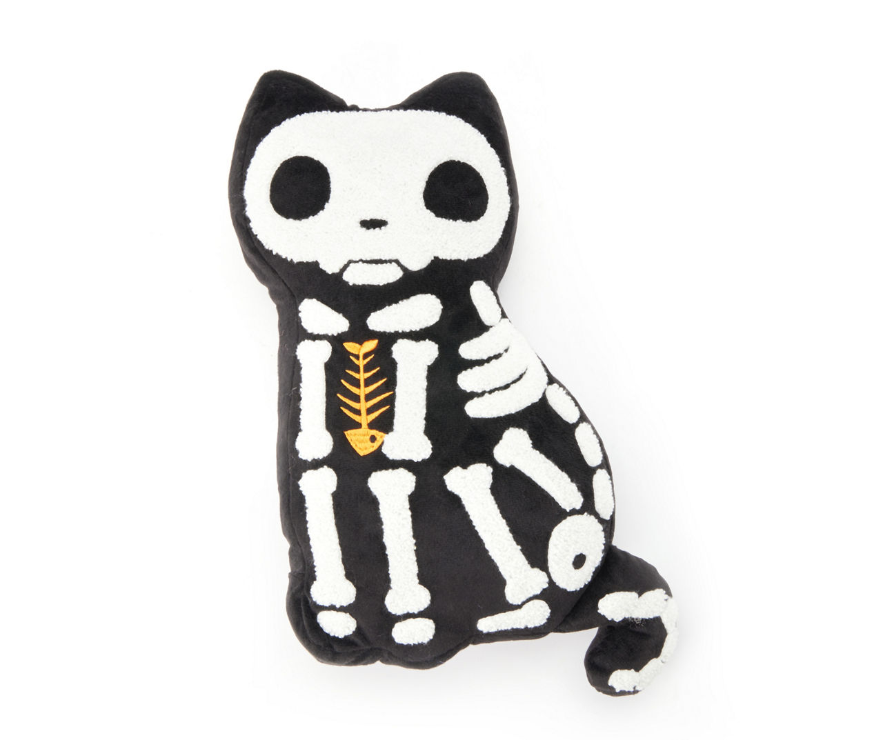 Let's Party Pumpkin Black Skeleton Cat Shaped Throw Pillow | Big Lots