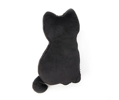 Let's Party Pumpkin Black Skeleton Cat Shaped Throw Pillow