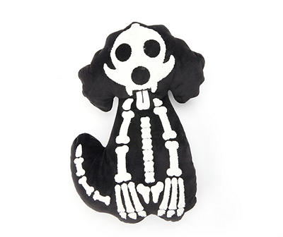 Let's Party Pumpkin Black Skeleton Dog Shaped Throw Pillow