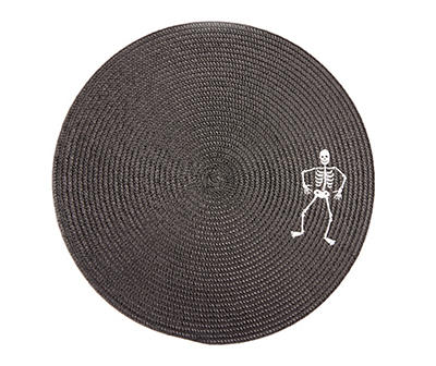 Let's Party Pumpkin Skeleton Round Braided Placemat