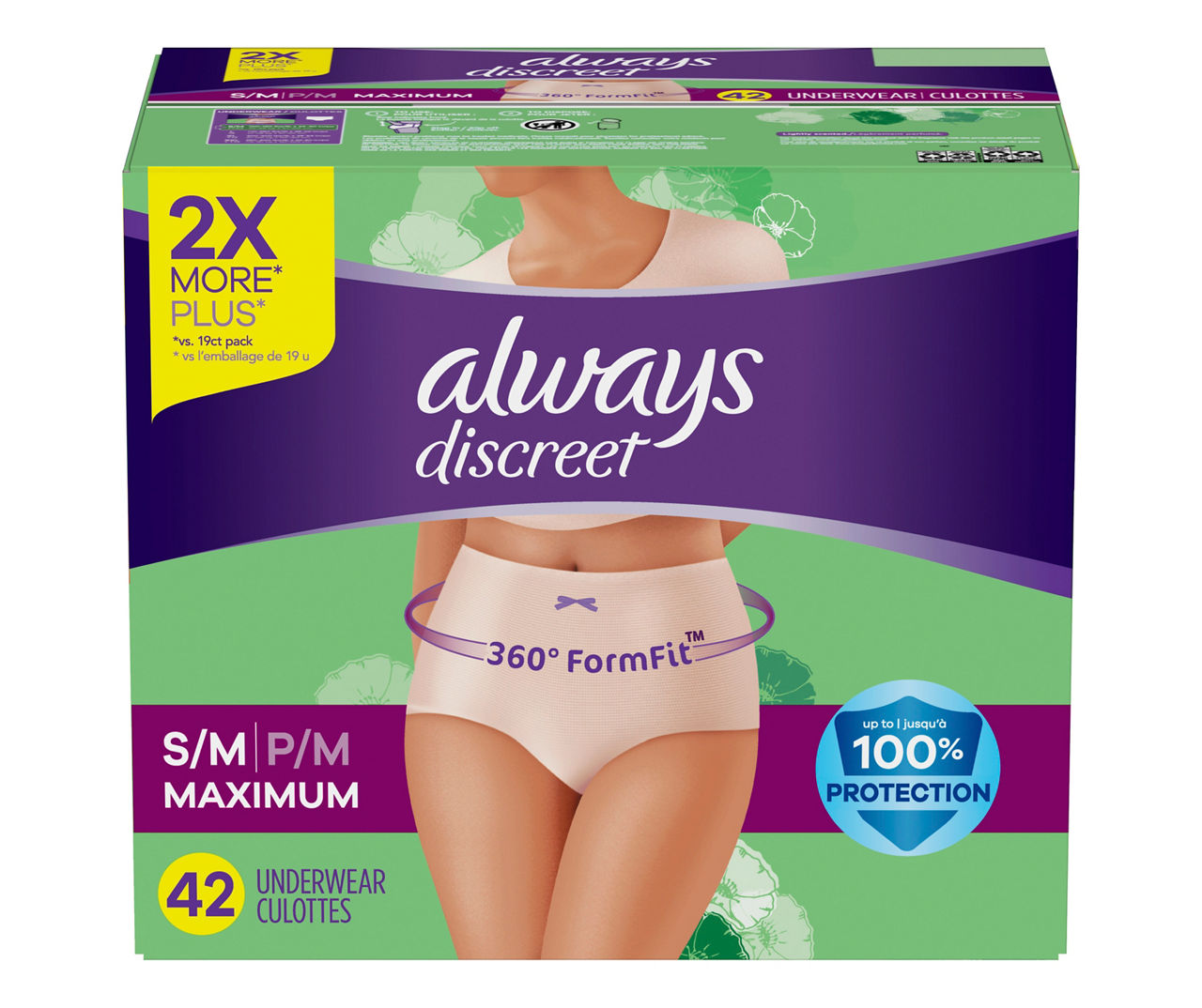 Always Discreet Adult Incontinence Underwear for Women and Postpartum  Underwear, S/M, Up to 100% Bladder Leak Protection,, 32CT