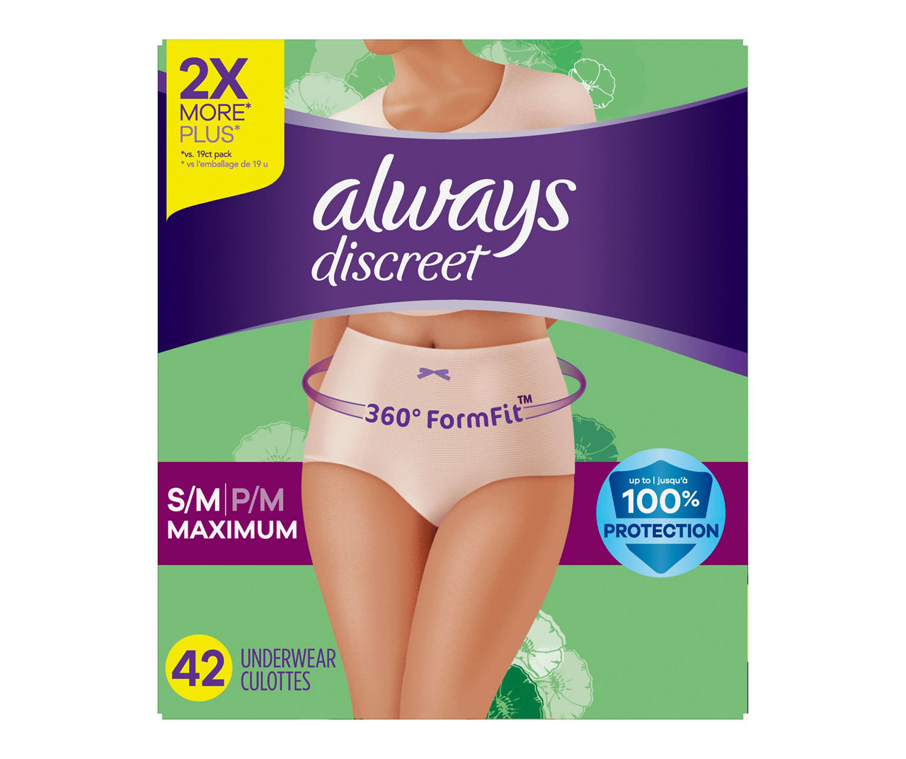 Always Always Discreet Adult Incontinence Underwear for Women and  Postpartum Underwear, S/M, 42 CT, up to 100% Bladder Leak Protection