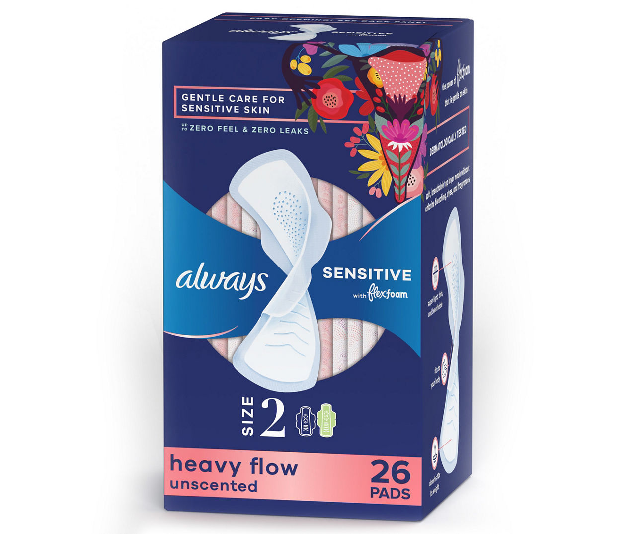 Always Always Sensitive FlexFoam Pads, Size 2 Heavy Flow Absorbency ...