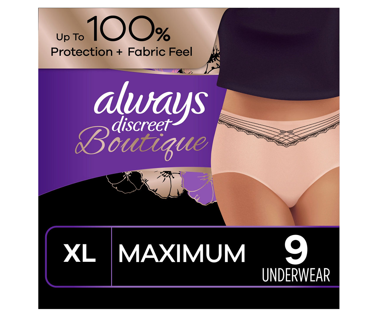 Always Always Discreet Boutique High-Rise Incontinence Underwear Size XL  Maximum Rosy, 9 Count
