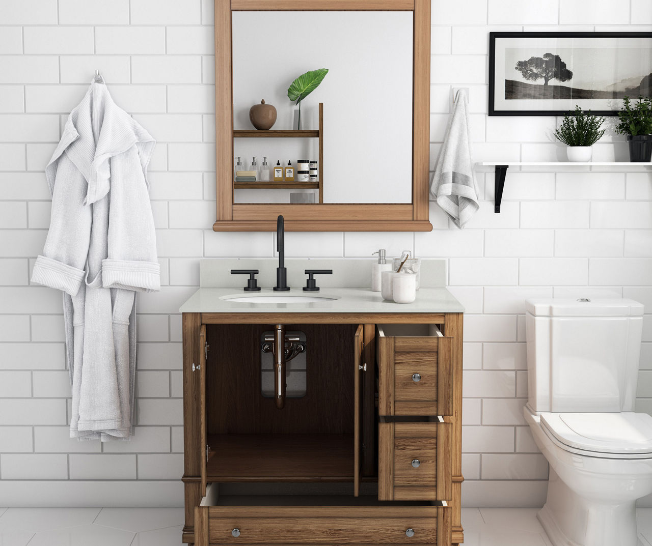 Atwater Living Jazmyn Natural Rustic Bathroom Vanity with White Sink