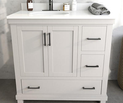 Atwater Living Mills Gray Bathroom Vanity with White Sink