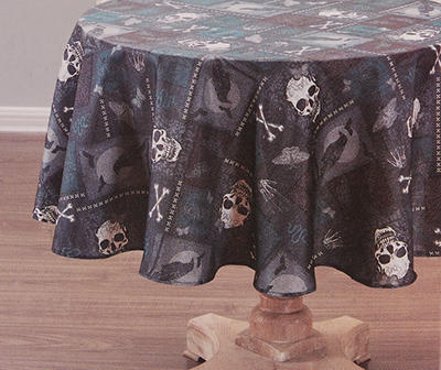 Dark Enchantment Black & Dark Teal Patchwork Fabric Tablecloth