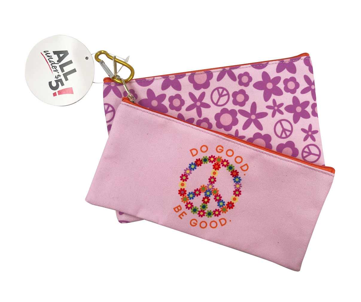 "Do Good Be Good" Purple & Peace Sign Pencil Pouch Set