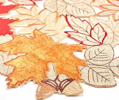 Autumn Air Beige Cutout Leaves Round Fabric Placemat