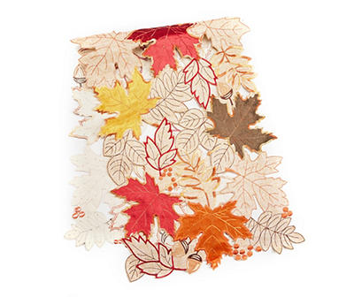 Autumn Air Beige Cutout Leaves Fabric Table Runner