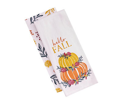 Autumn Air "Hello Fall" Orange Pumpkin 2-Piece Kitchen Towel Set