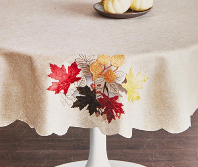 Autumn Air Beige Cutout Leaves Fabric Tablecloth