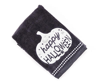 "Happy Halloween" Black Onyx Pumpkin Embroidered Hand Towel