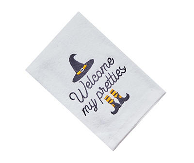 "My Pretties" Bright White Witch Embroidered Hand Towel