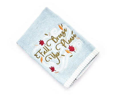 "Fall Breeze" Dusty Blue Leaves Embroidered Hand Towel