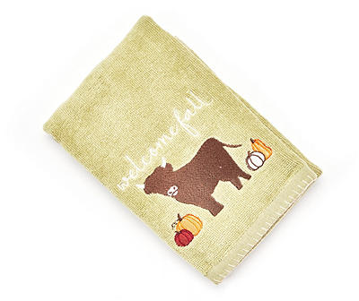 "Welcome Fall" Sage Cow Embroidered Hand Towel