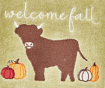 "Welcome Fall" Sage Cow Embroidered Hand Towel