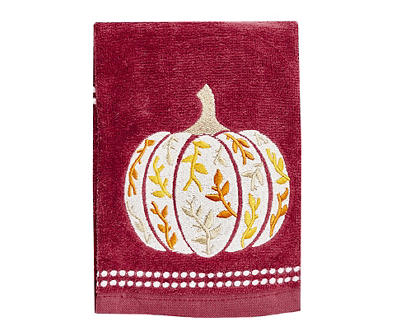 Biking Red Autumn Leaves Pumpkin Embroidered Hand Towel
