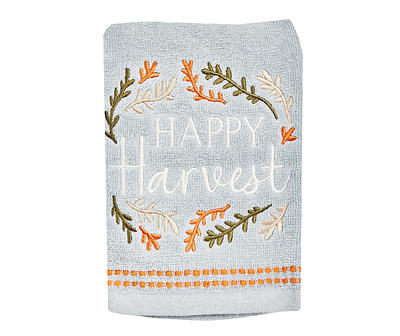 "Happy Harvest" Dusty Blue Embroidered Hand Towel