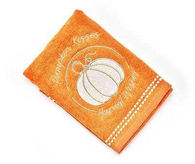 "Pumpkin Kisses" Apricot Orange Embroidered Hand Towel