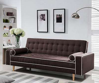 Dark Brown Button Tuft Convertible Sleeper Sofa