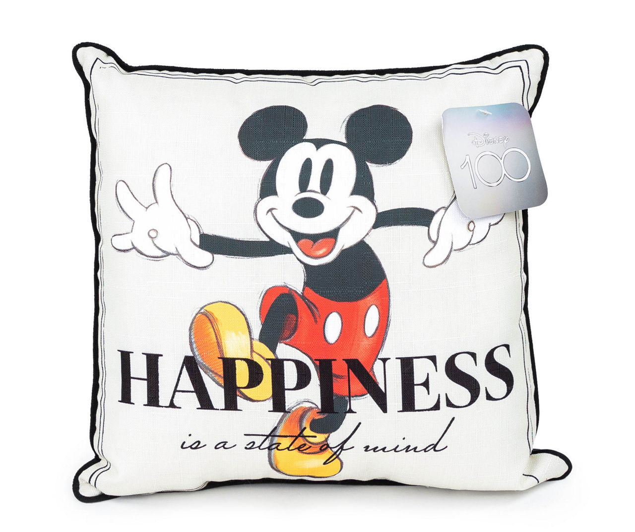 Disney Happiness Mickey Mouse White Square Throw Pillow