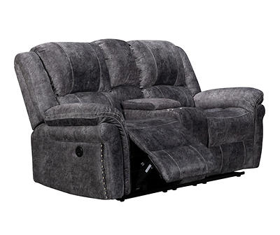 Gray Power Reclining Loveseat with USB Charging