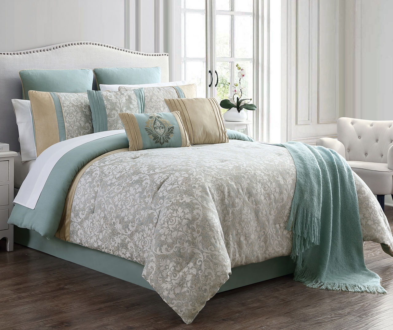 Stella Blue & Gold Damask Bedding Set Big Lots