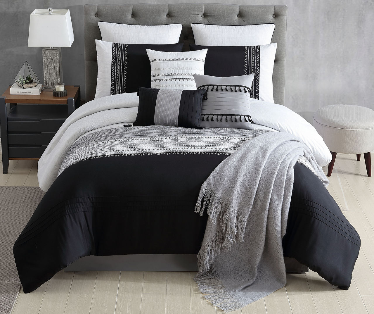 Hilden Black & Gray Geo Stripe Bedding Set Big Lots