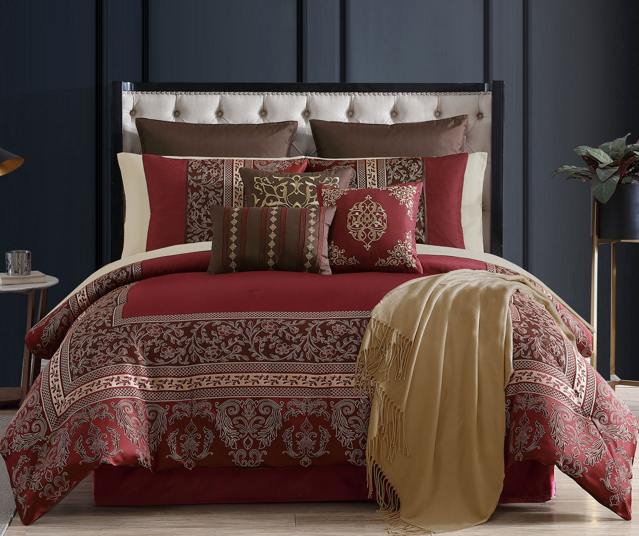 Hilldale Red & Brown Leaf Scrollwork Full 14-Piece Bedding Set | Big Lots