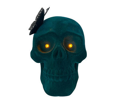 Dark Enchantment Teal Felt Skull & Butterfly LED Tabletop Decor