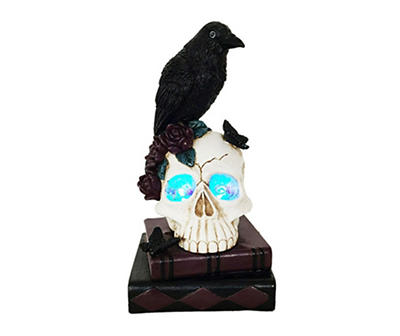 Dark Enchantment Black & White LED Crow & Skull on Books Decor