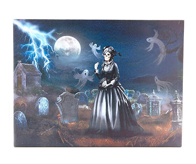 Dark Enchantment Widow Skeleton in Graveyard LED & Sound Canvas